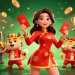 Win big with ghien phim: dynamic 3D scene featuring an Asian woman with lucky charms and casino elements.