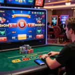 Thrilling luck8 online casino experience with player at baccarat game and vibrant gaming setup.