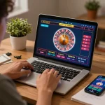 cm88 player placing bets on online roulette from cozy home setup with strategy notes.