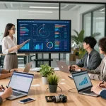Team arbeitet an der MyQuests Online-Marketing-Strategie in einer modernen Büroumgebung.