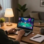 Engaging in responsible online gaming with link vua88 on a stylish laptop setup.
