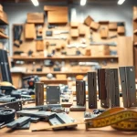 Möbelbeschläge Lieferant präsentiert hochwertige Scharniere und Schubladenschienen in einer Werkstatt.