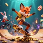 Experience thrilling action with sun win symbols in a vibrant 3D casino scene featuring dynamic characters.