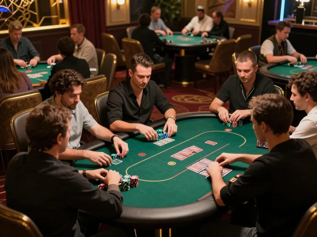 Engaged players competing in an exciting poker tournament at 33winn's stylish casino.