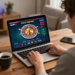 Person engaging with live dealer roulette on laptop, enjoying online gaming with good88.
