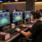 Player engaging with ALO8 PRO online casino using multiple screens, showcasing dynamic gaming experience.