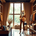 Alvionz showcases luxurious fashion in an elegant boutique setting with chic garments and vibrant colors.