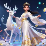 Engage in thrilling sports betting with hu, featuring a radiant Asian woman and celestial elements.