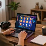 Online casino gaming at home with nhà cái 33win, showcasing vibrant slot machine action.