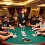 Engaging scene at a poker table illustrating strategic play with Staubbindematte für Reinräume dauerhaft features capturing a luxurious casino environment.
