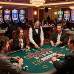 Nohu players engaging at roulette tables in a luxurious casino setting, capturing vibrant gaming action.