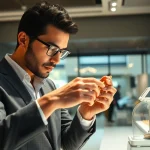 Gold verkaufen: Professional jeweler examining sparkling gold items in an inviting shop.