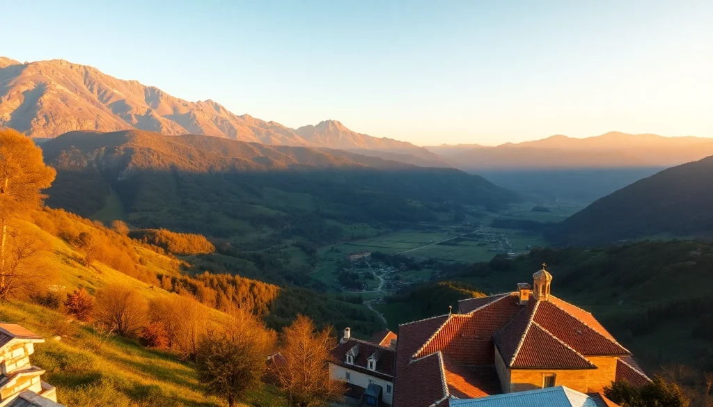 Prekrasan pogled na Bosnu i Hercegovinu s planinskim terenom i zalaskom sunca.