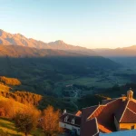 Prekrasan pogled na Bosnu i Hercegovinu s planinskim terenom i zalaskom sunca.