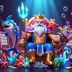 Engage in thrilling casino options with sc88's vibrant 3D illustration showcasing Neptune and gaming elements.