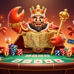 Experience the S8 gaming adventure with a stunning poker scene featuring a crab emperor and treasures.