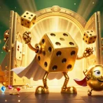 hubet gaming illustration with a golden dice golem and riches creating excitement