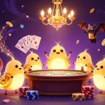 Experience the excitement of Tài Xỉu in this vibrant 3D illustration of a casino scene filled with coins and cards.