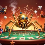 Spin and win at qs88 with a charming steampunk spider, vibrant poker elements, and captivating casino ambiance.