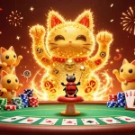 Zoccer Casino Bewertungen: Das beeindruckende Szenario mit dem glücklichen Lucky Cat und Casino-Elementen in einem aufregenden 3D-Design