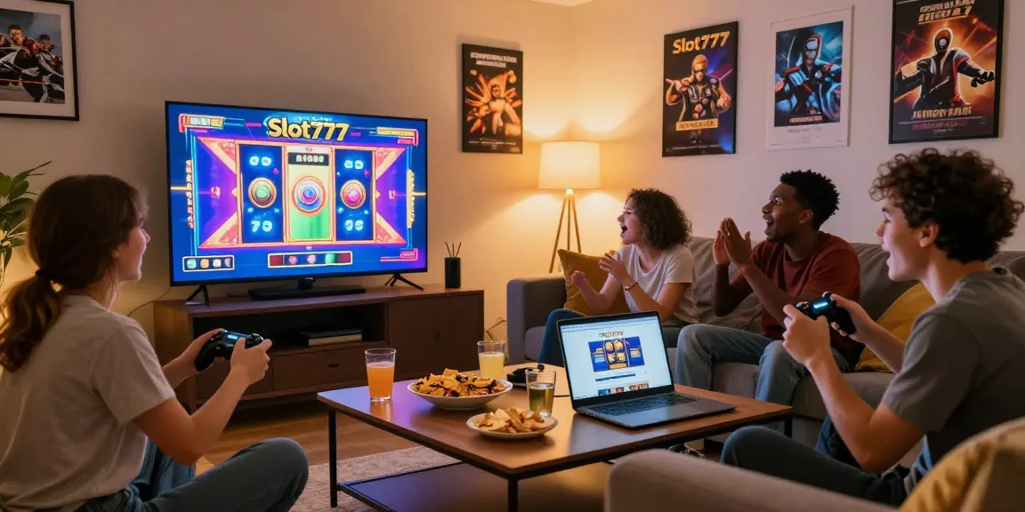 Permainan Slot777 online di ruang tamu yang nyaman dengan teman-teman bersenang-senang.
