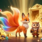 Experience winning with Hubet's vibrant casino imagery featuring a magical fox and treasures.