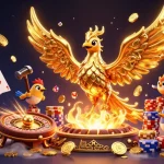 Kuwin showcases an ultra-detailed scene featuring a phoenix made of molten gold and vibrant casino elements.