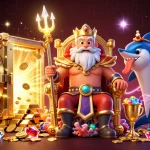 Experience the excitement of Fun79 with a dynamic 3D casino illustration featuring treasures and games.