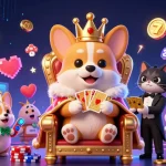 kkwin players enjoy slots alongside a royal corgi surrounded by colorful game machines and vibrant casino elements