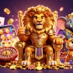 Experience the thrill of Luck8 with dynamic casino games amidst vibrant characters and golden treasures.