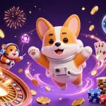 Experience Luck8 excitement with a 3D astronaut corgi and casino scene full of vibrant games and colorful elements.