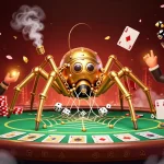 Engage with thrilling gaming at 32win33 as a golden spider catches dice in an intricate web of luck.