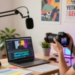 Junger Content Creator im Home Office, YouTube Views kaufen und hochwertigen Content erstellen.