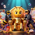Experience the excitement of five88 with a dynamic 3D illustration showcasing a bumblebee mob boss and casino elements.