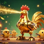 Engage with the thrilling experience of TG88COM as a futuristic rooster robot leads a squad of drones through a dynamic gambling arena.