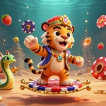 Join the sun win experience with a lively tiger sultan and magical elements in a vibrant casino scene.